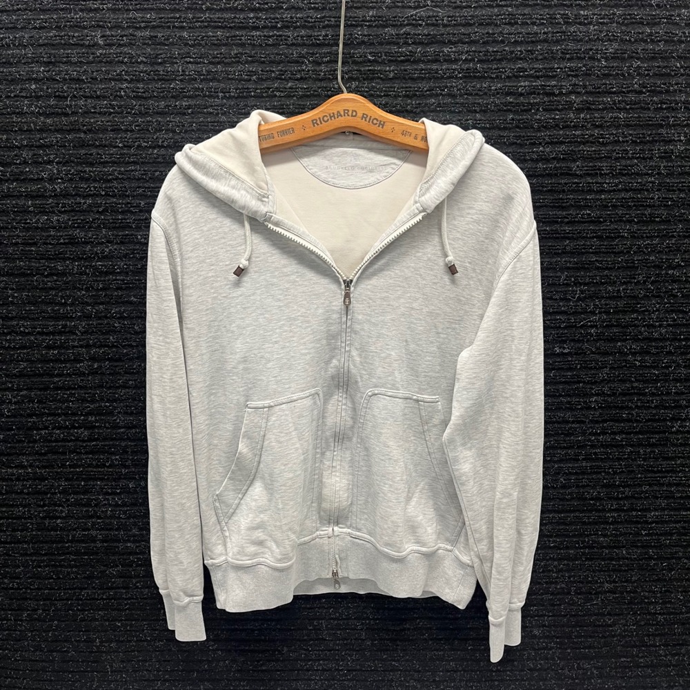 Brunello Cucinelli Mens Grey Cotton Full Zip Hoodie Sweatshirt Size S Made Italy